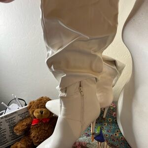 Cream Knee-High Stiletto Boots